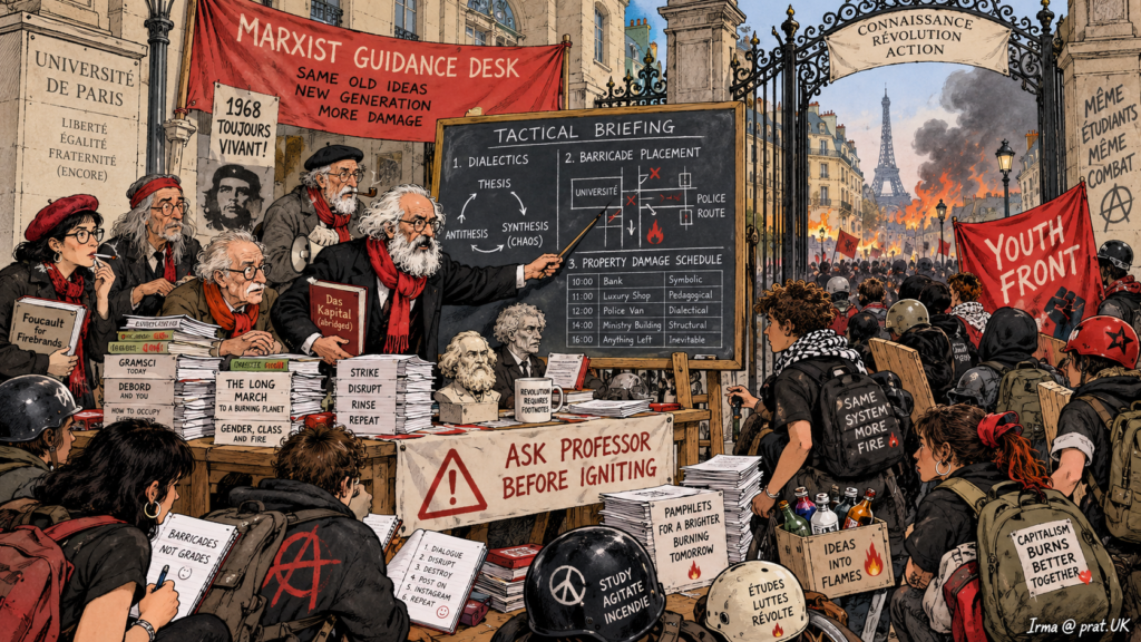 Students in France burnign things but taking orders directiosn from older Marxists Students in France burnign things but taking orders directiosn from older Marxists