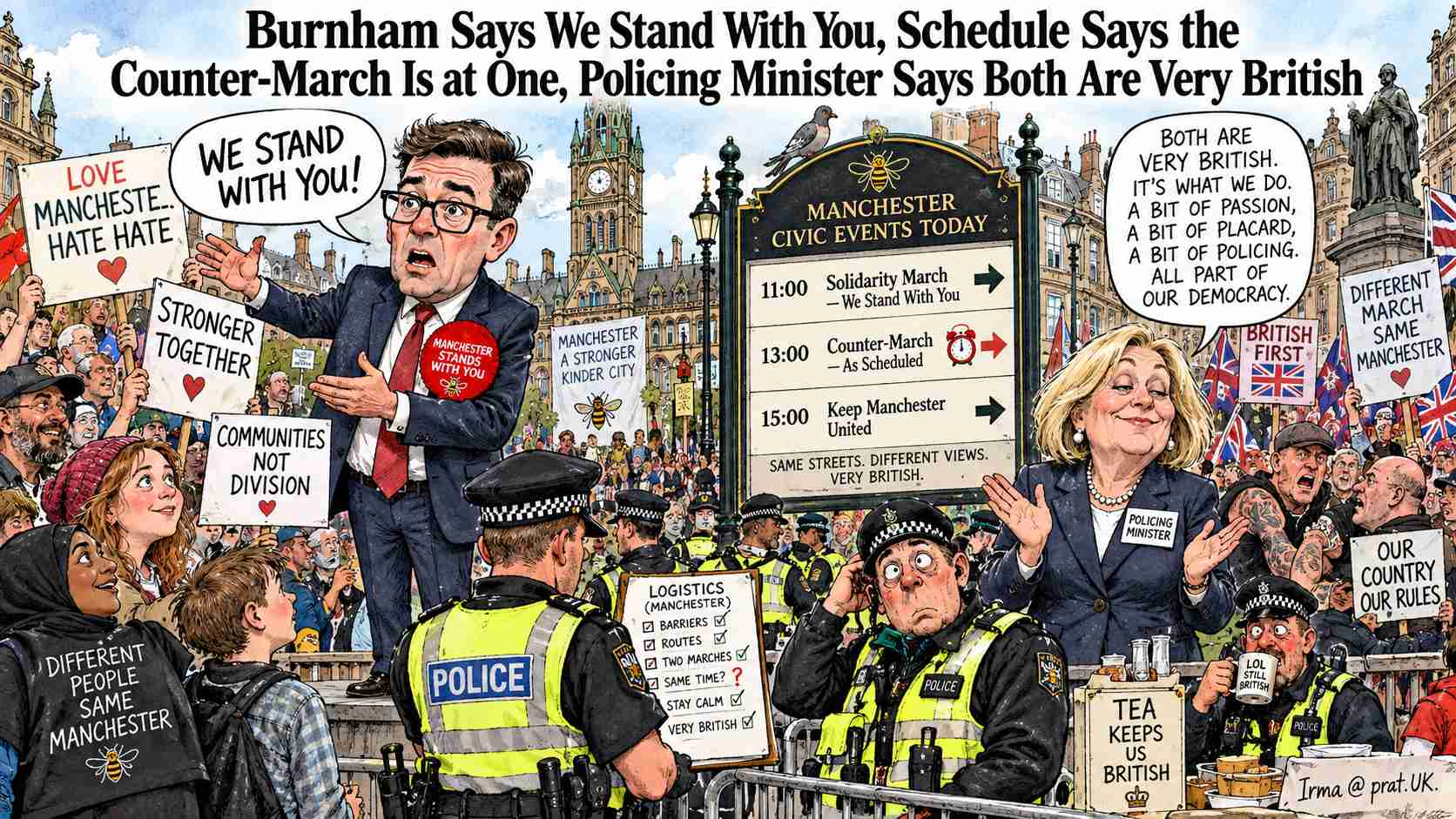 Burnham Says We Stand With You, Schedule Says the Counter-March Is at One, Policing Minister Says Both Are Very British