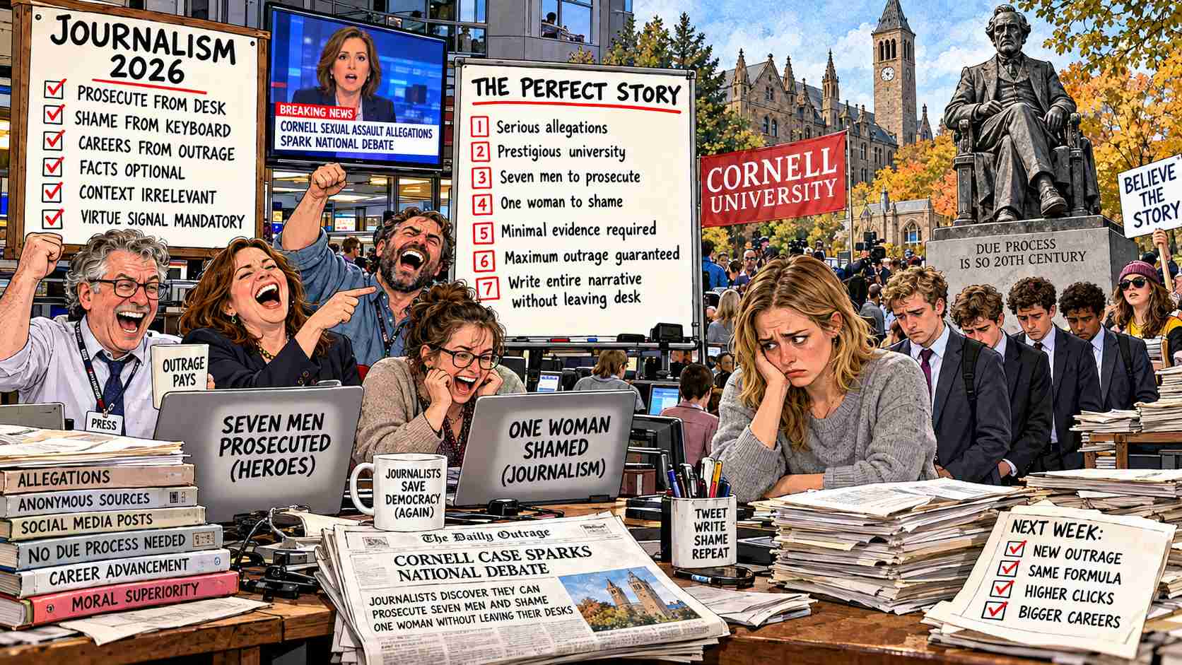 Cornell Sexual Assault Allegations Spark National Debate, Journalists Discover They Can Prosecute Seven Men and Shame One Woman Without Leaving Their Desks